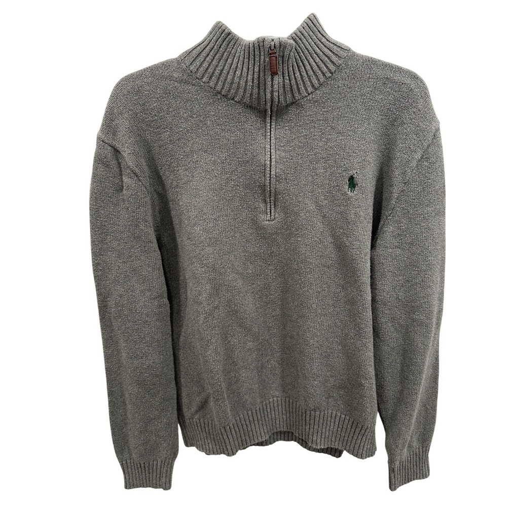 Polo Ralph Lauren Mens Gray 1/4 Zip Mock Neck Pullover Sweater L